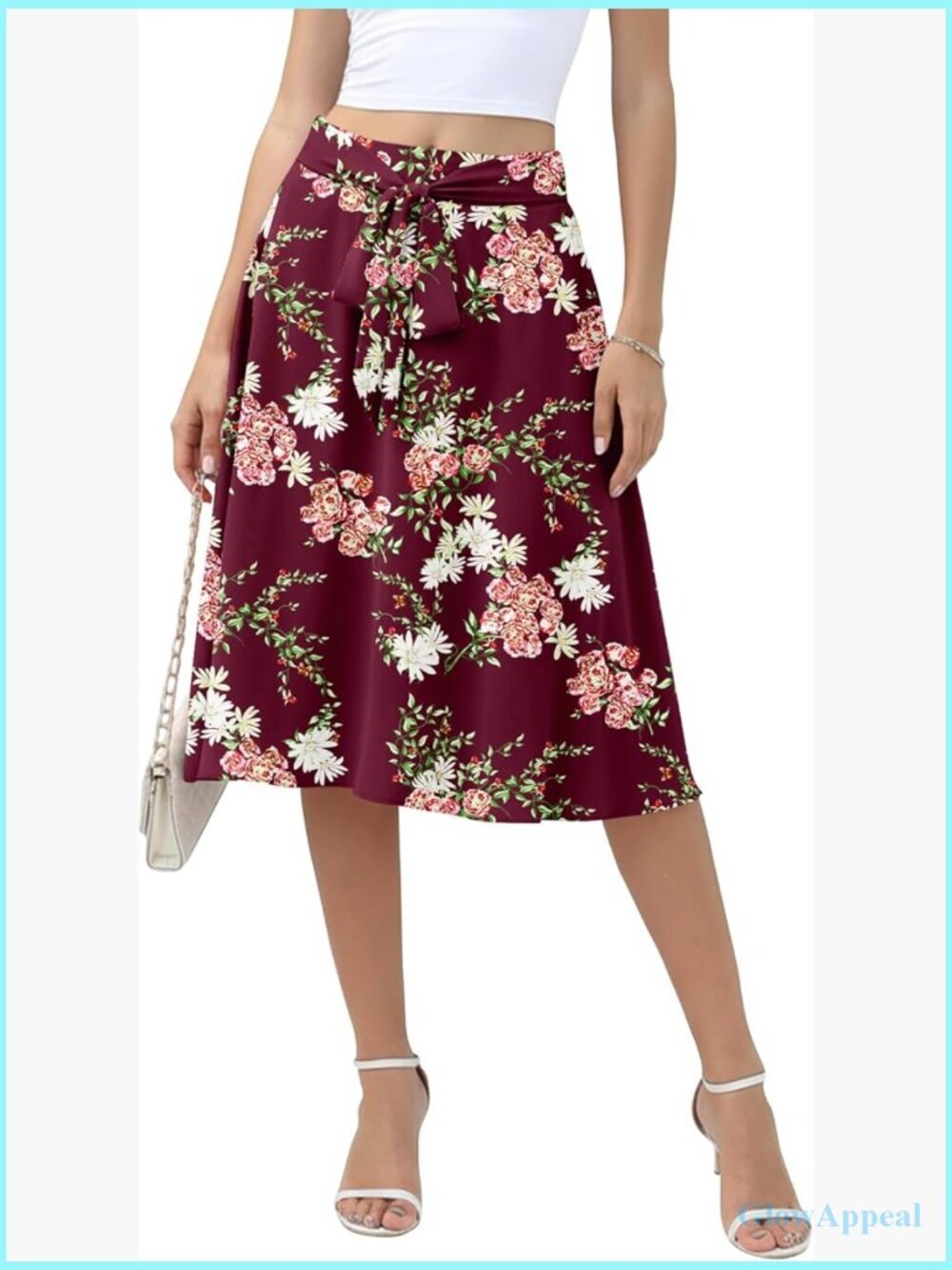 High Waisted Midi Skirt with Pockets - A-Line Flowy Tie Knot Skirt for Work &